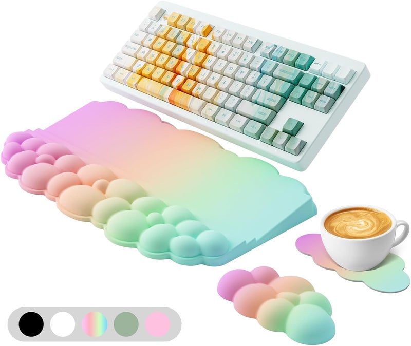 Lomil Ergonomic Wrist Rest for Keyboard, Soft Memory Foam Cloud Keyboard Stand Pad with Wrist Rest Set with Non-Slip Silicone Base, Easy Typing, Pain Relief, Comfort for Computer Laptop Mac - Rainbow - Image 1